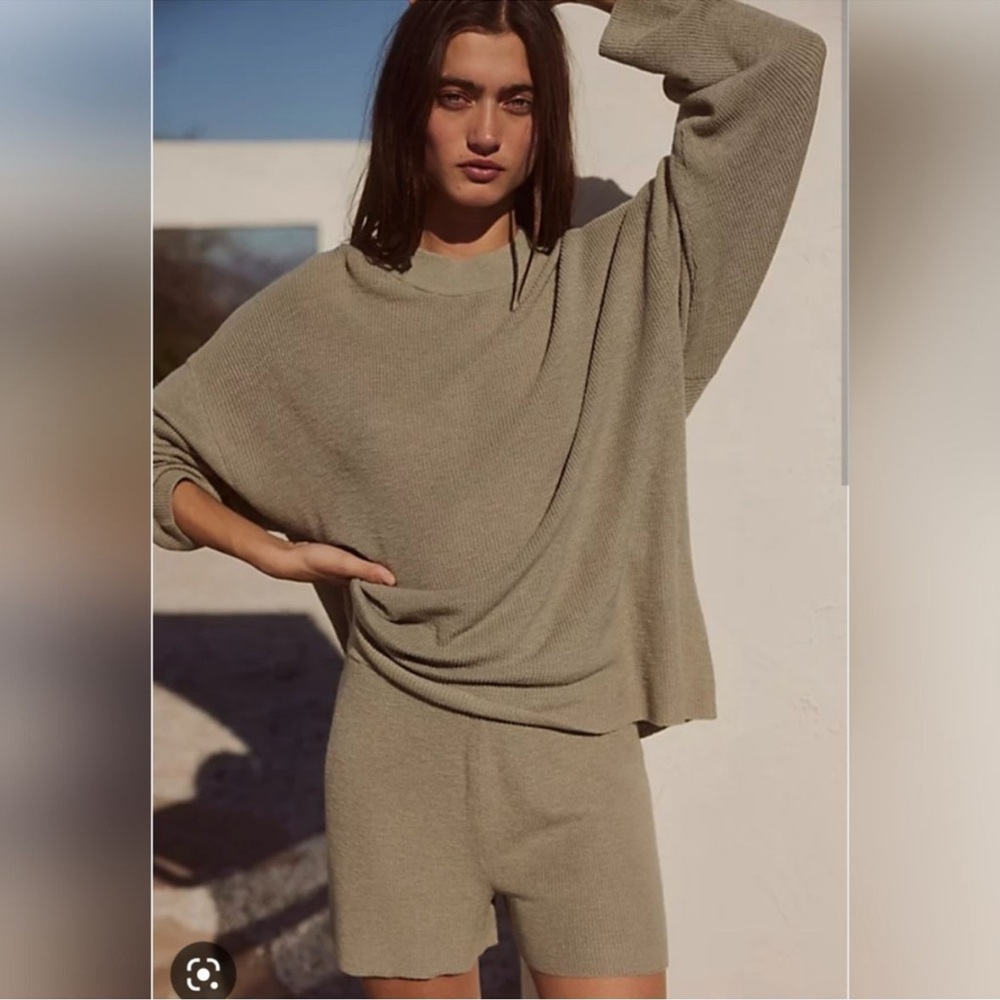 Free People Olive Green Crew Neck Sweater
